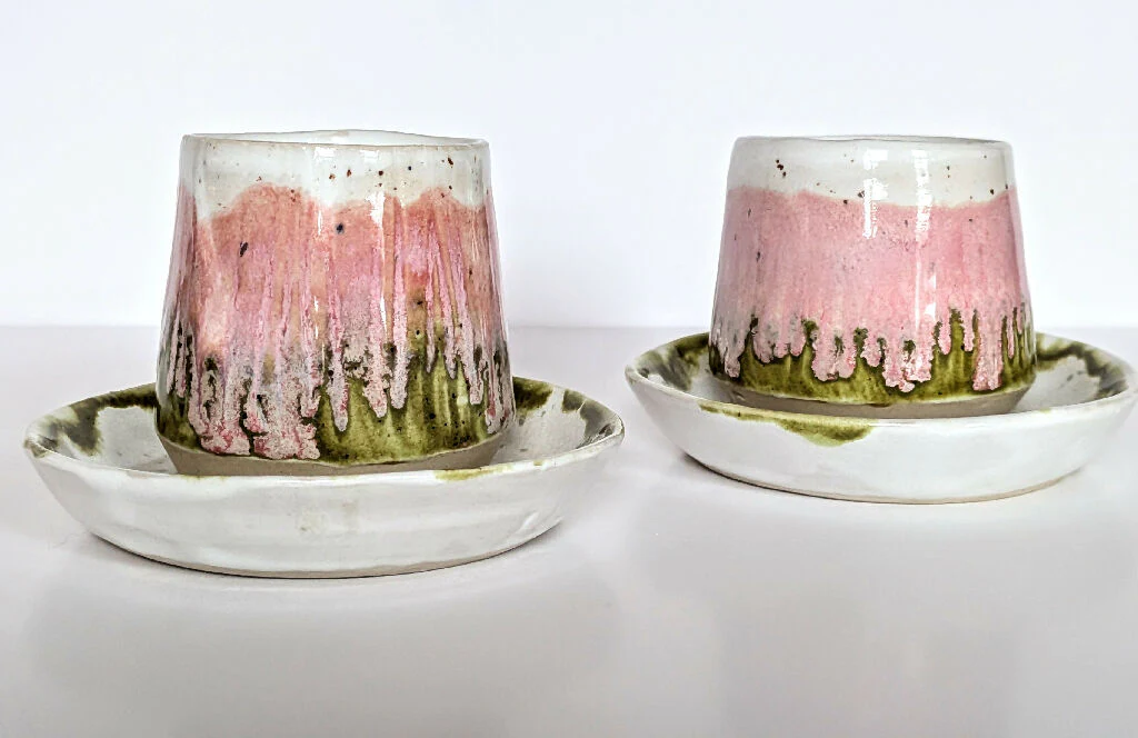 ESPRESSO SET of 2 cups and saucers - Moss and Blossom - Image 5