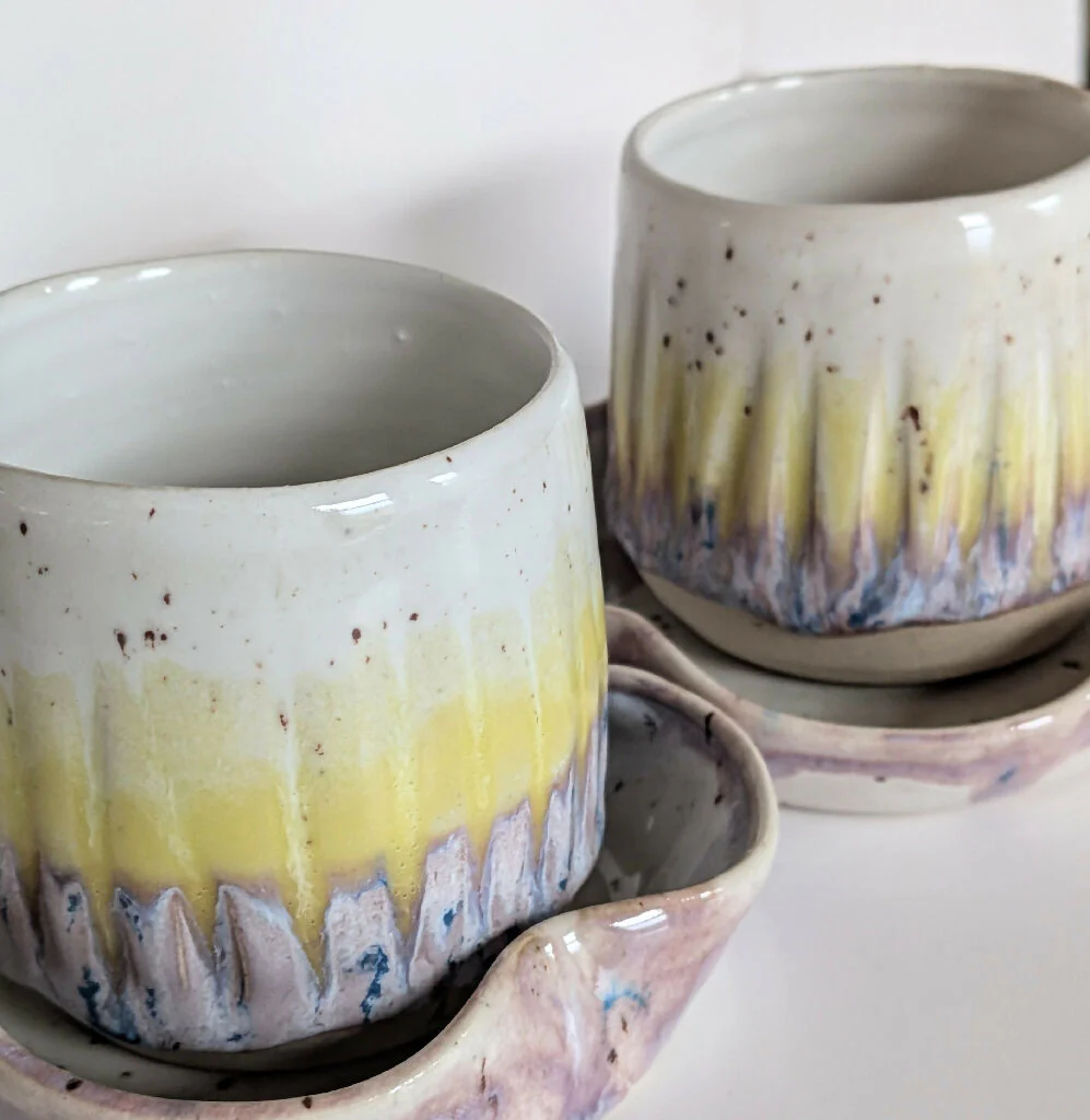 ESPRESSO SET of 2 cups and saucers - Spring Awakening