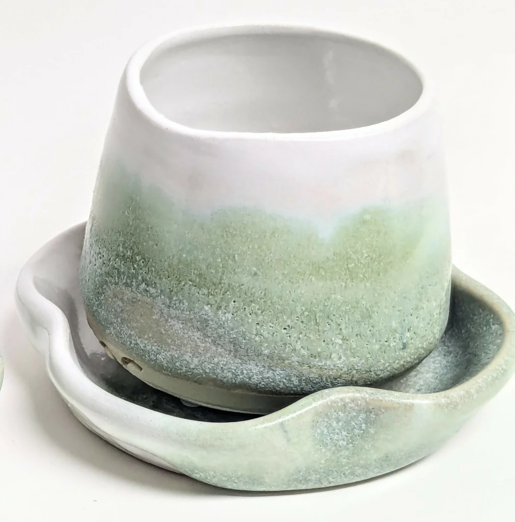 ESPRESSO SET of 2 cups and saucers - Lichen Green - Image 2