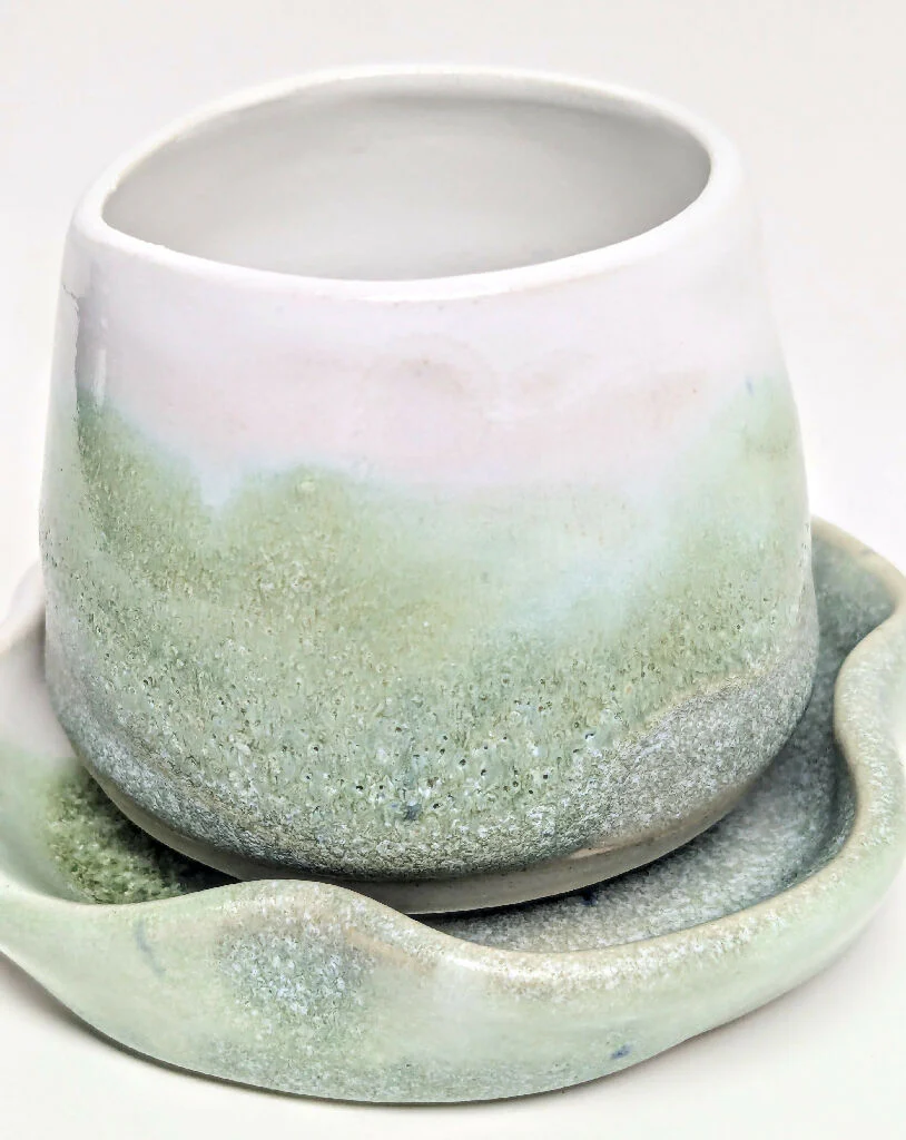 ESPRESSO SET of 2 cups and saucers - Lichen Green - Image 3