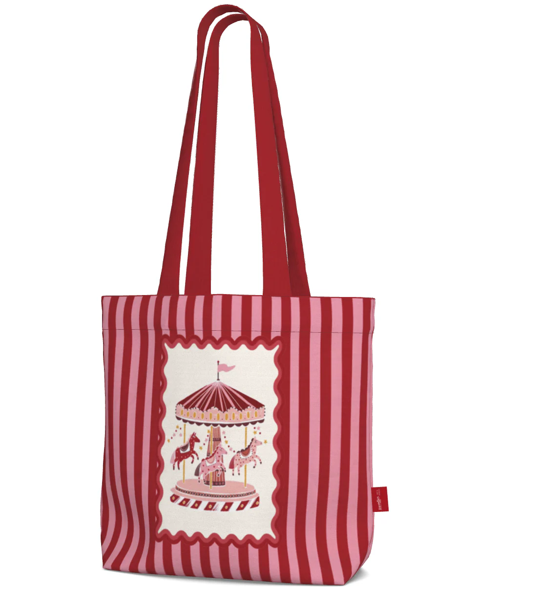 Everyday Tote Bag, Vintage Carousel Cotton Shopper - Image 3