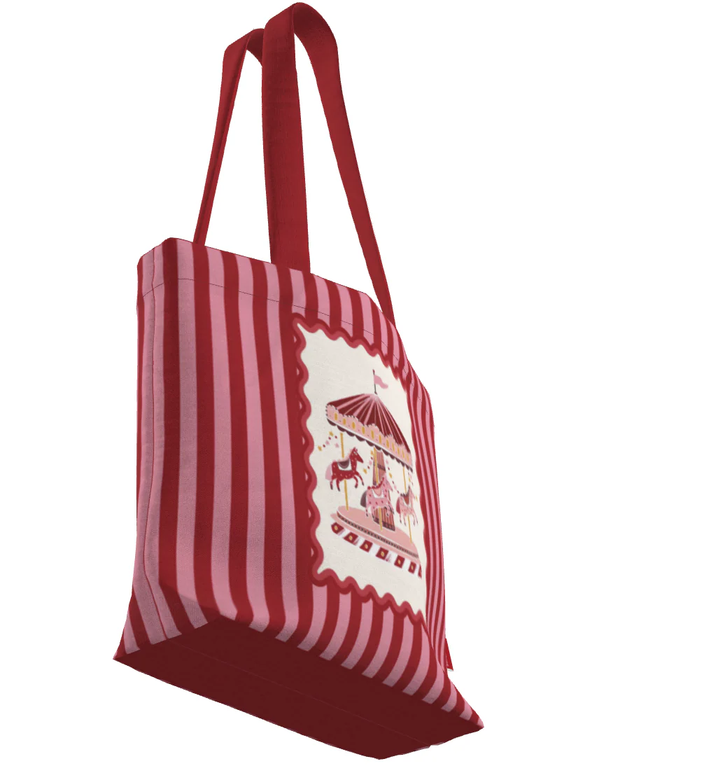 Everyday Tote Bag, Vintage Carousel Cotton Shopper - Image 5
