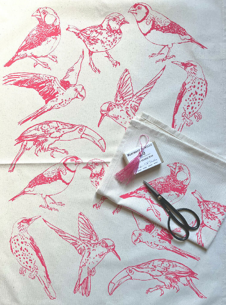 Exotic Birds Hand Screenprinted Cotton Tea-towel - Image 2