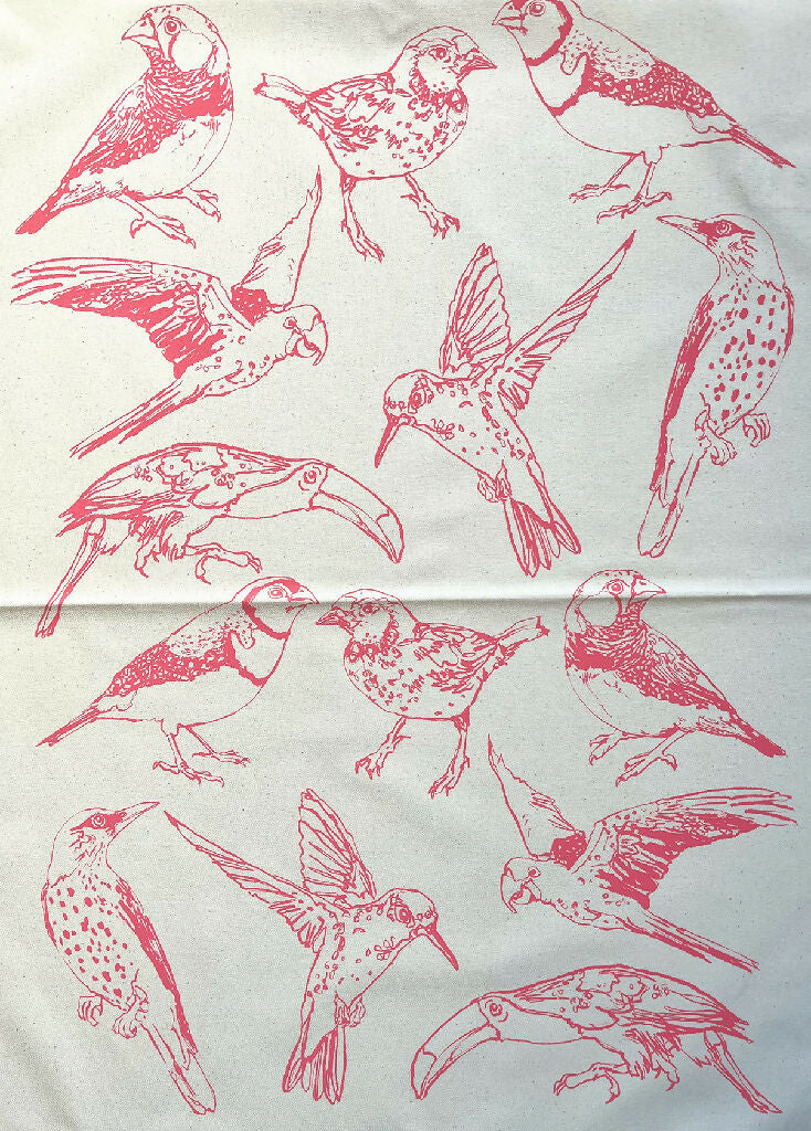 Exotic Birds Hand Screenprinted Cotton Tea-towel - Image 6