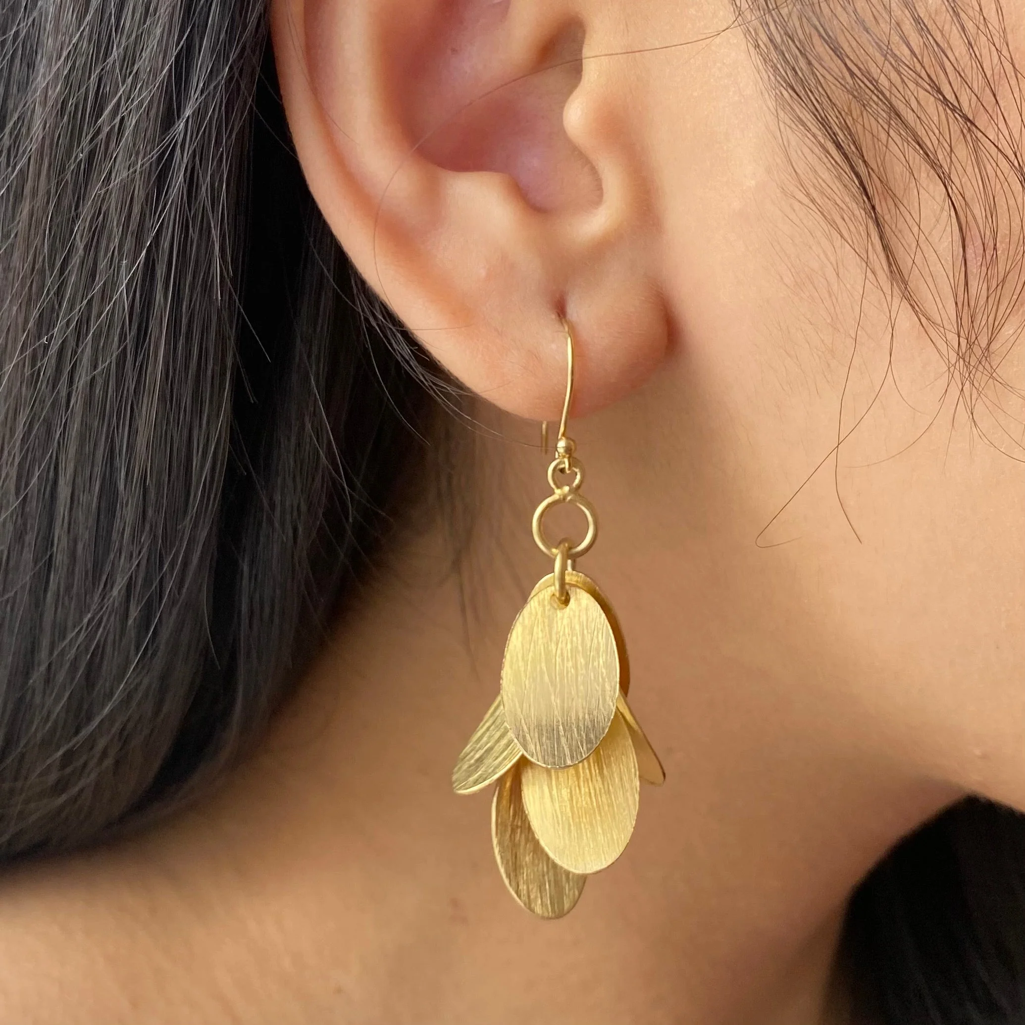 Falling Leaves Brushed Gold Plated Silver Long Dangle Earrings - Image 5