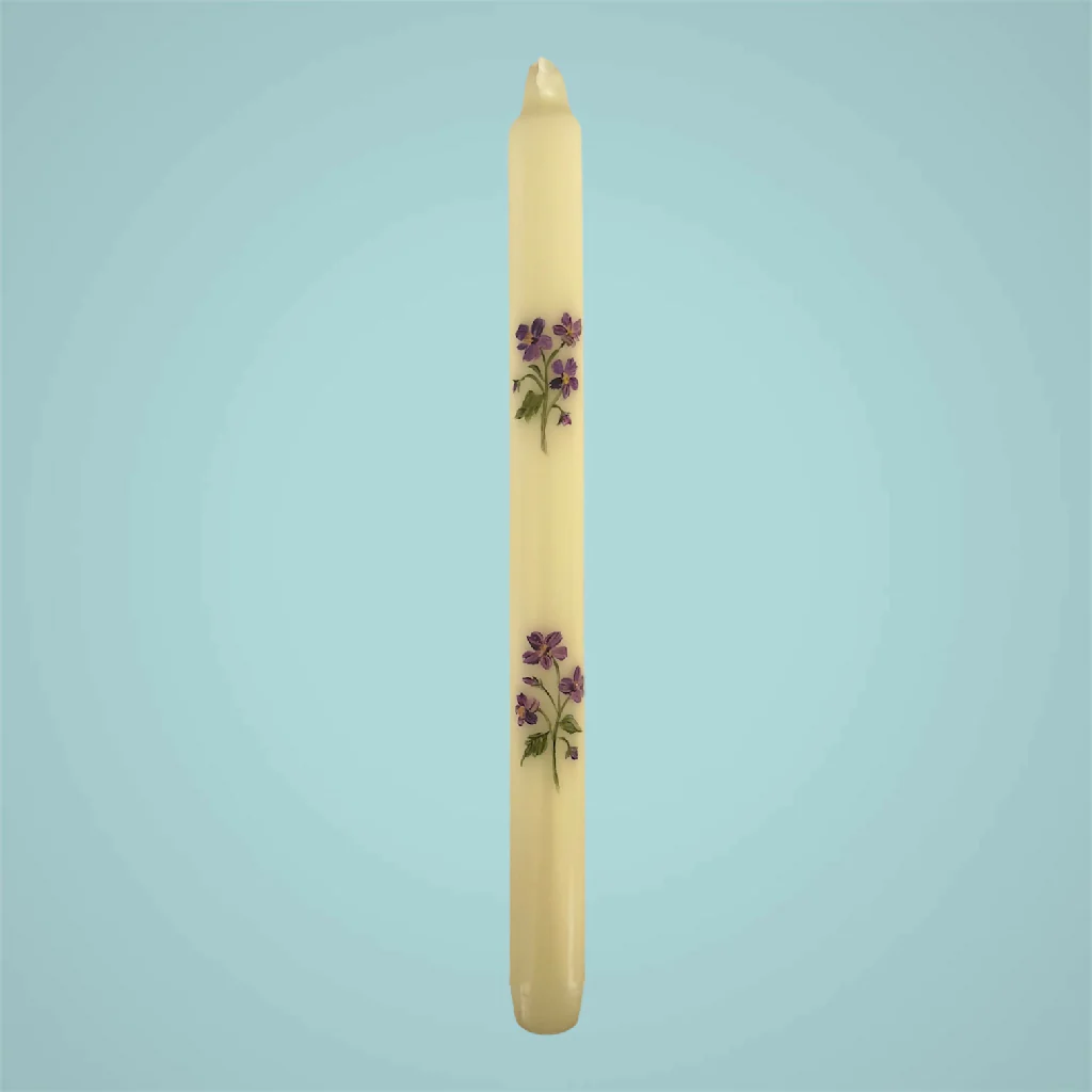February Birth Flower Candle - Hand Painted Violet Candle with Metal Holder - Image 5