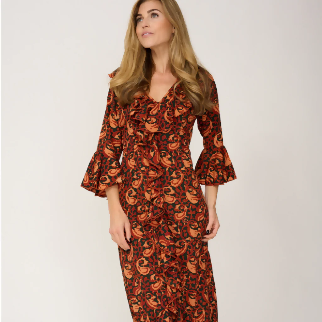 Felicity Midi Dress in Autumn Swirl
