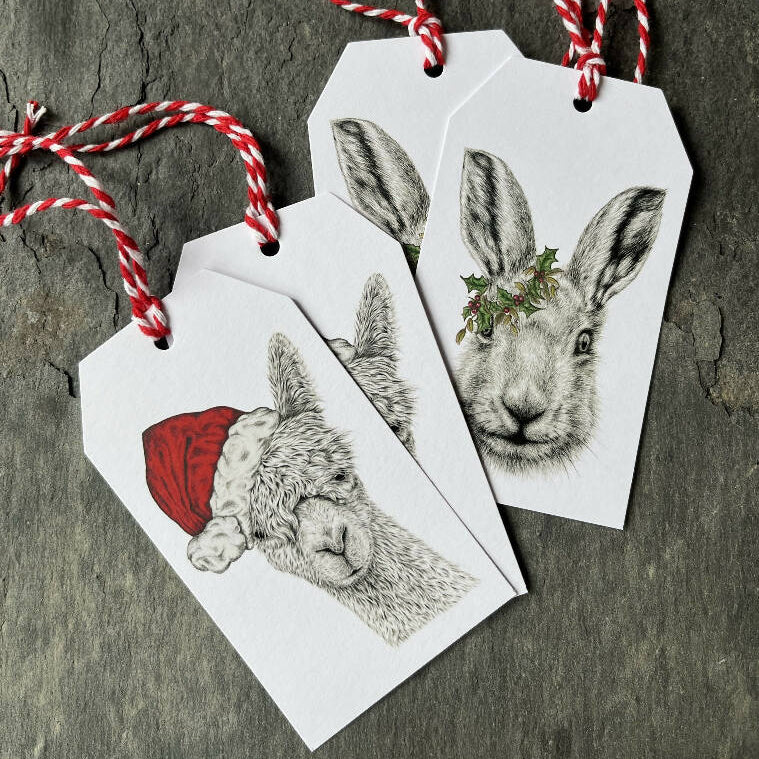 Festive Alpaca and Hare Hand-Finished Christmas Gift Tags - Set of 4 - Image 2