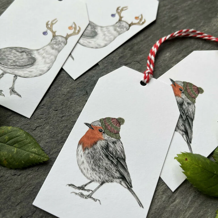 Festive Gull and Bobble Robin Hand-Finished Christmas Gift Tags - Set of 4 - Image 2