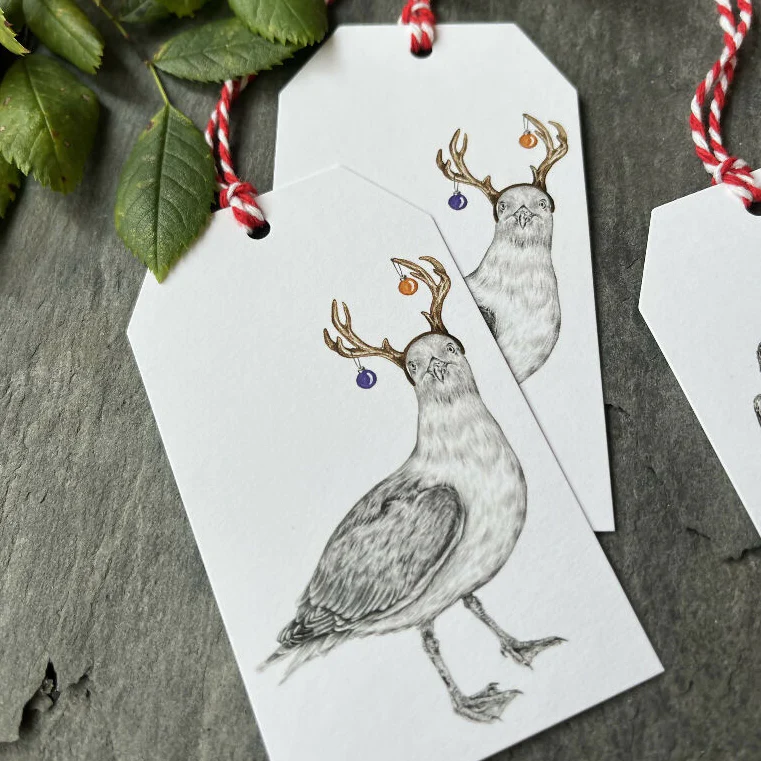 Festive Gull and Bobble Robin Hand-Finished Christmas Gift Tags - Set of 4 - Image 3