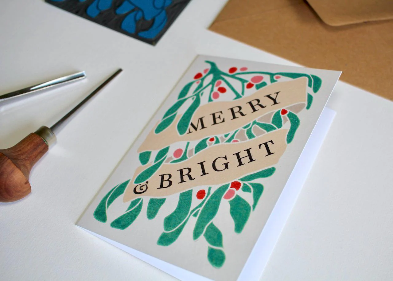 Festive Mistletoe Merry & Bright Card | Single Card & Envelope - Image 2