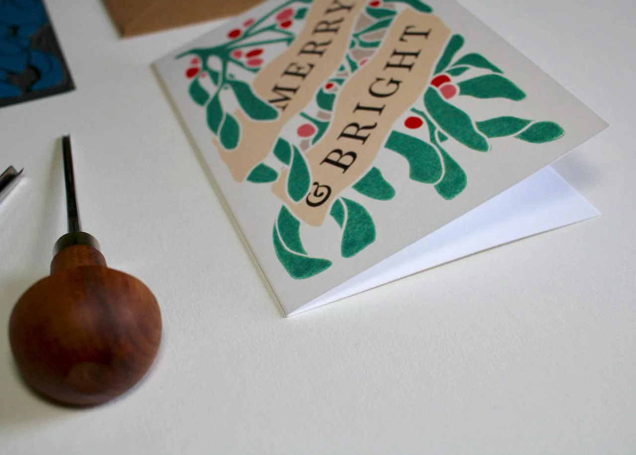Festive Mistletoe Merry & Bright Card | Single Card & Envelope - Image 3