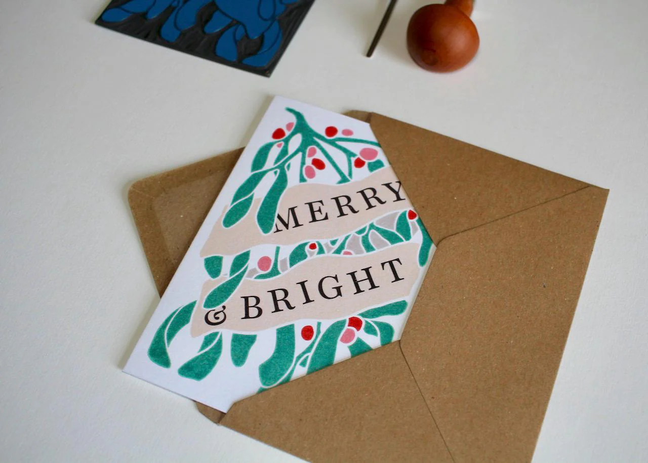 Festive Mistletoe Merry & Bright Card | Single Card & Envelope - Image 4