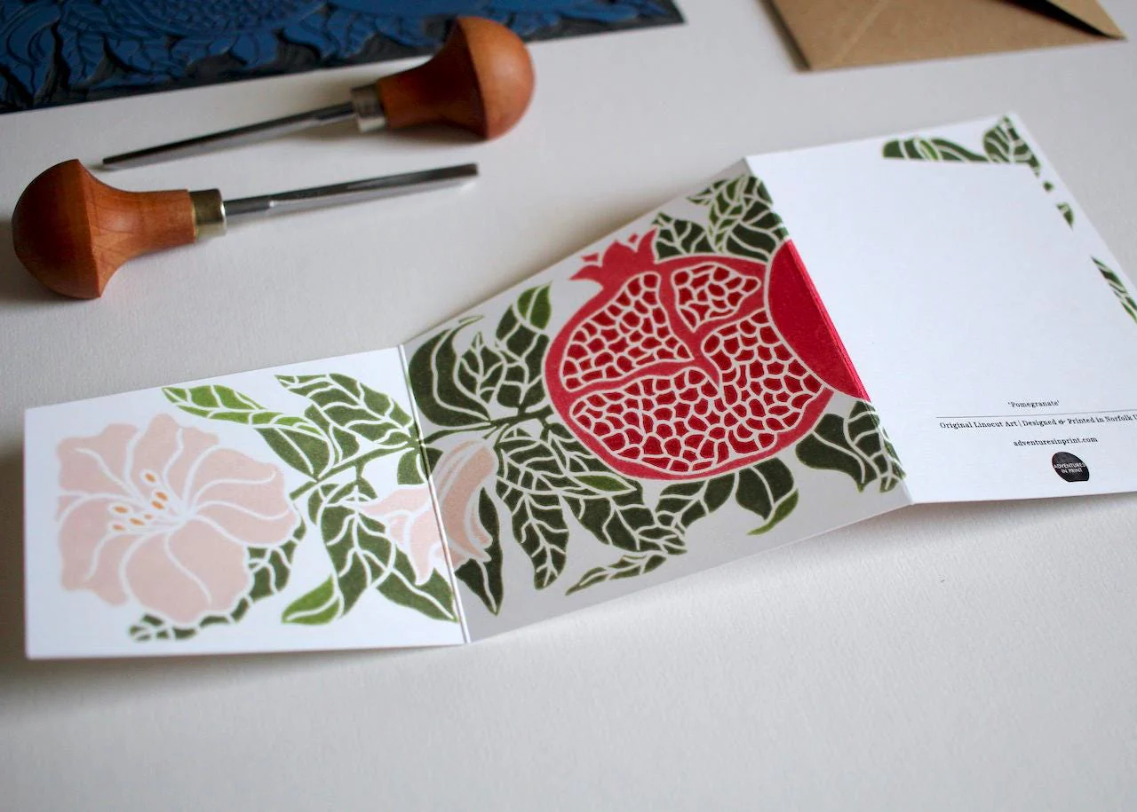 Festive Pomegranate Greeting Card | Single Concertina Card & Envelope - Image 3