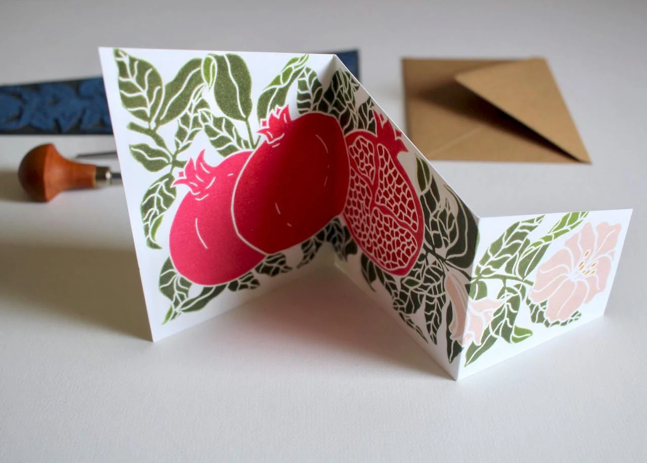 Festive Pomegranate Greeting Card | Single Concertina Card & Envelope - Image 4