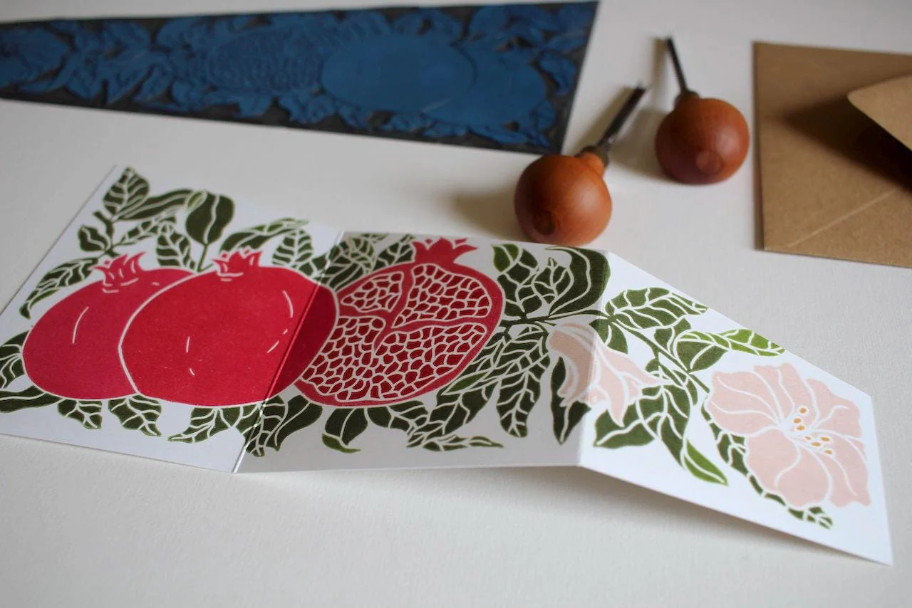 Festive Pomegranate Greeting Card | Single Concertina Card & Envelope - Image 5