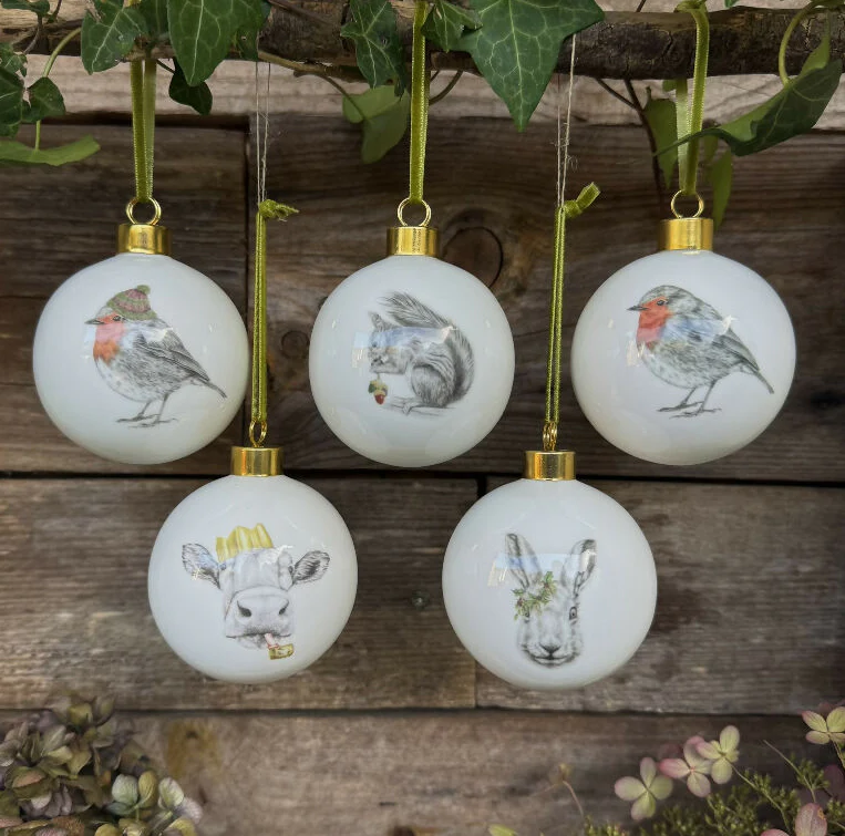 Fine Bone China Festive Guernsey Cow Christmas Bauble Decoration - Image 2