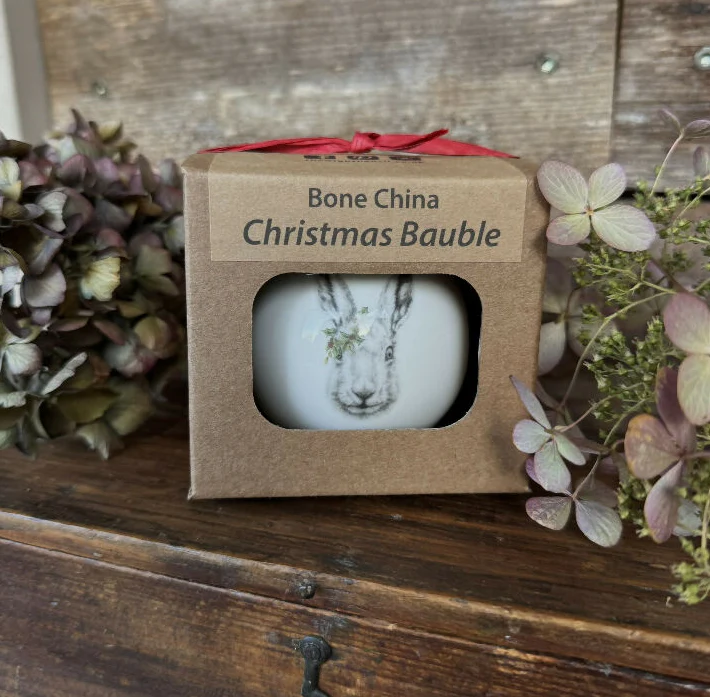 Fine Bone China Festive Hare Christmas Bauble Decoration - Image 3