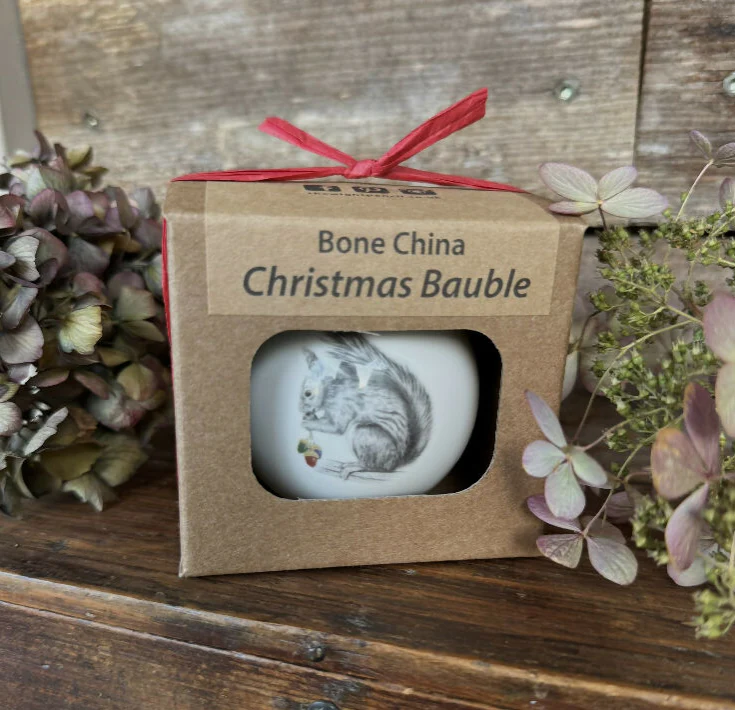 Fine Bone China Festive Red Squirrel Christmas Bauble Decoration - Image 3