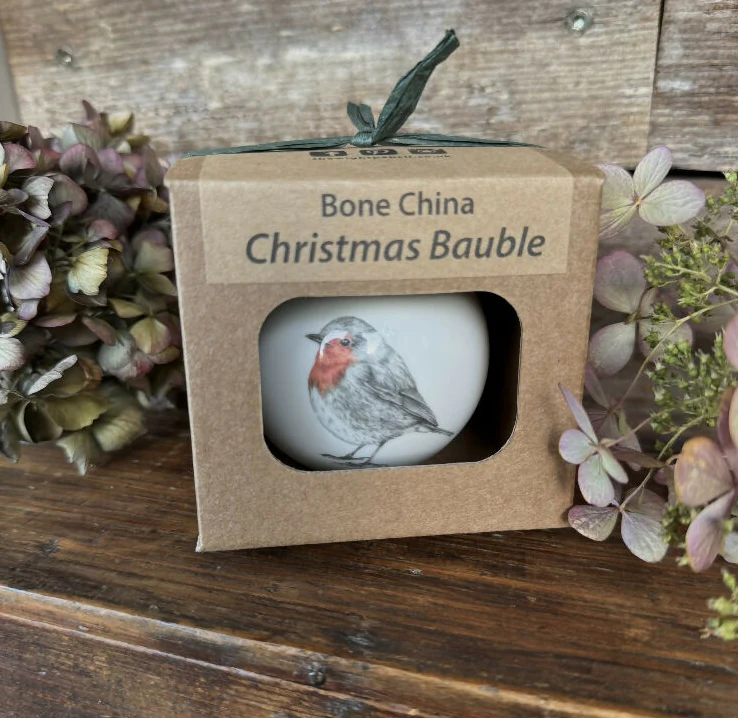 Fine Bone China Festive Traditional Robin Christmas Bauble Decoration - Image 3