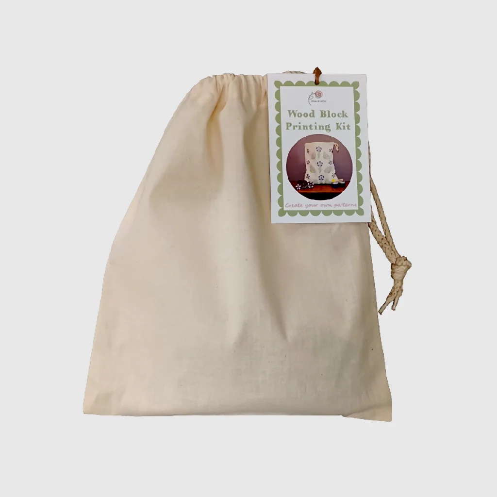 Floral drawstring bag wood block printing kit - Image 8