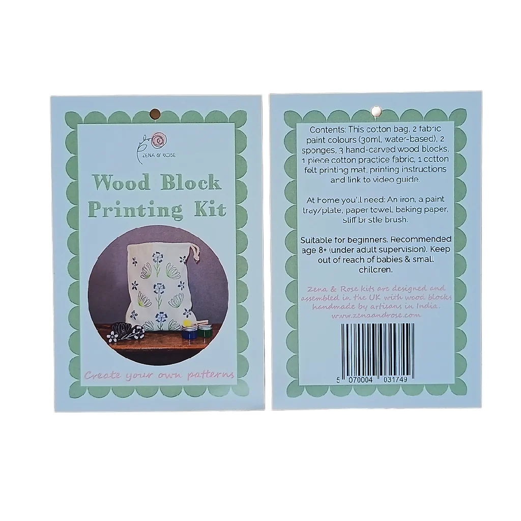 Floral drawstring bag wood block printing kit - Image 9