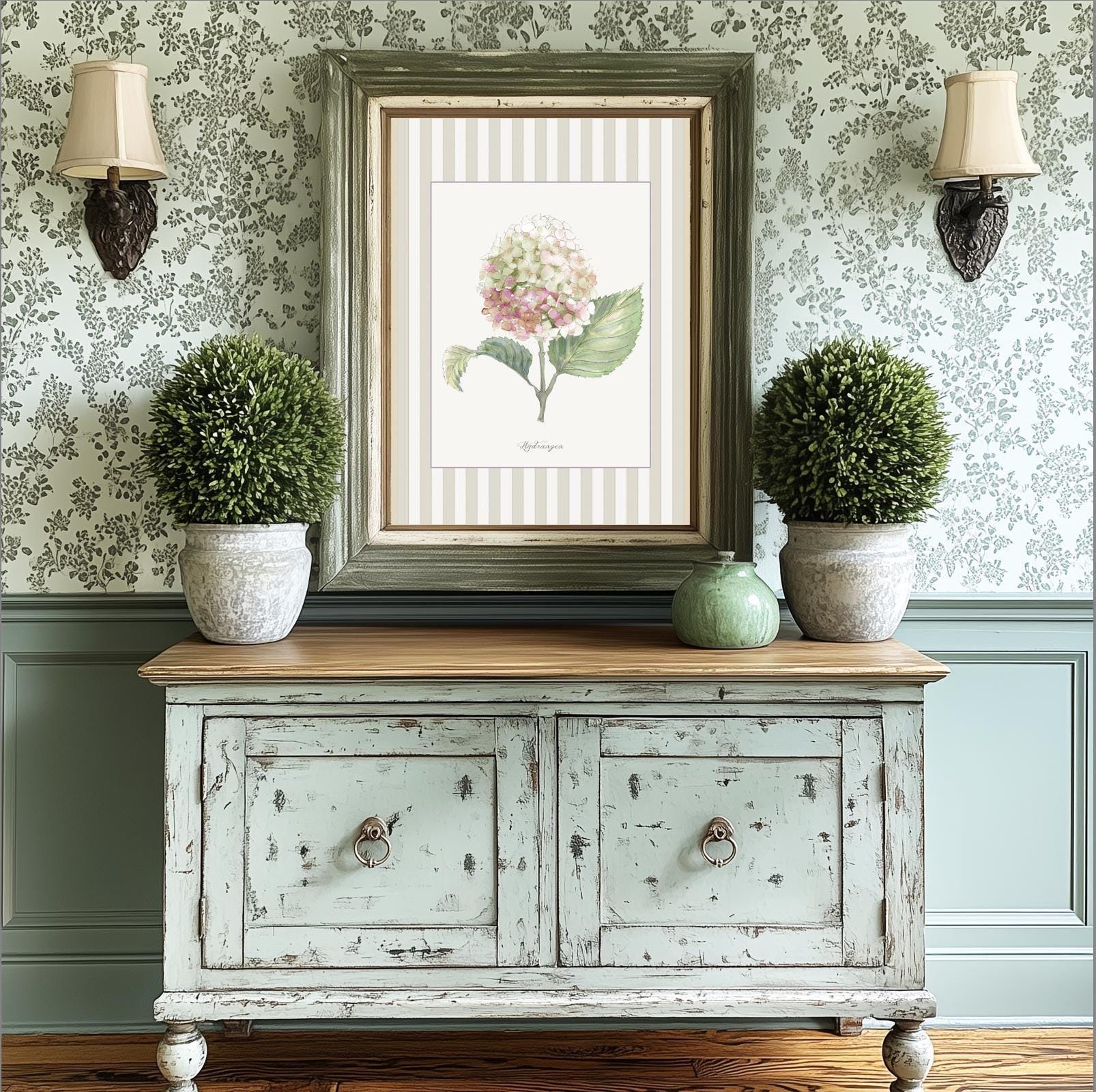 Floral Gallery Set of 6, Botanical Watercolor Illustrations, Snowdrops, Hibiscus, Peony, Hydrangea, White Lilac, Marguerite - Image 13