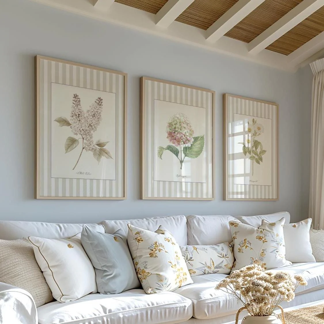 Floral Gallery Wall Set of 3 Botanical Hydrangea Artwork Lilac Prints - Image 2
