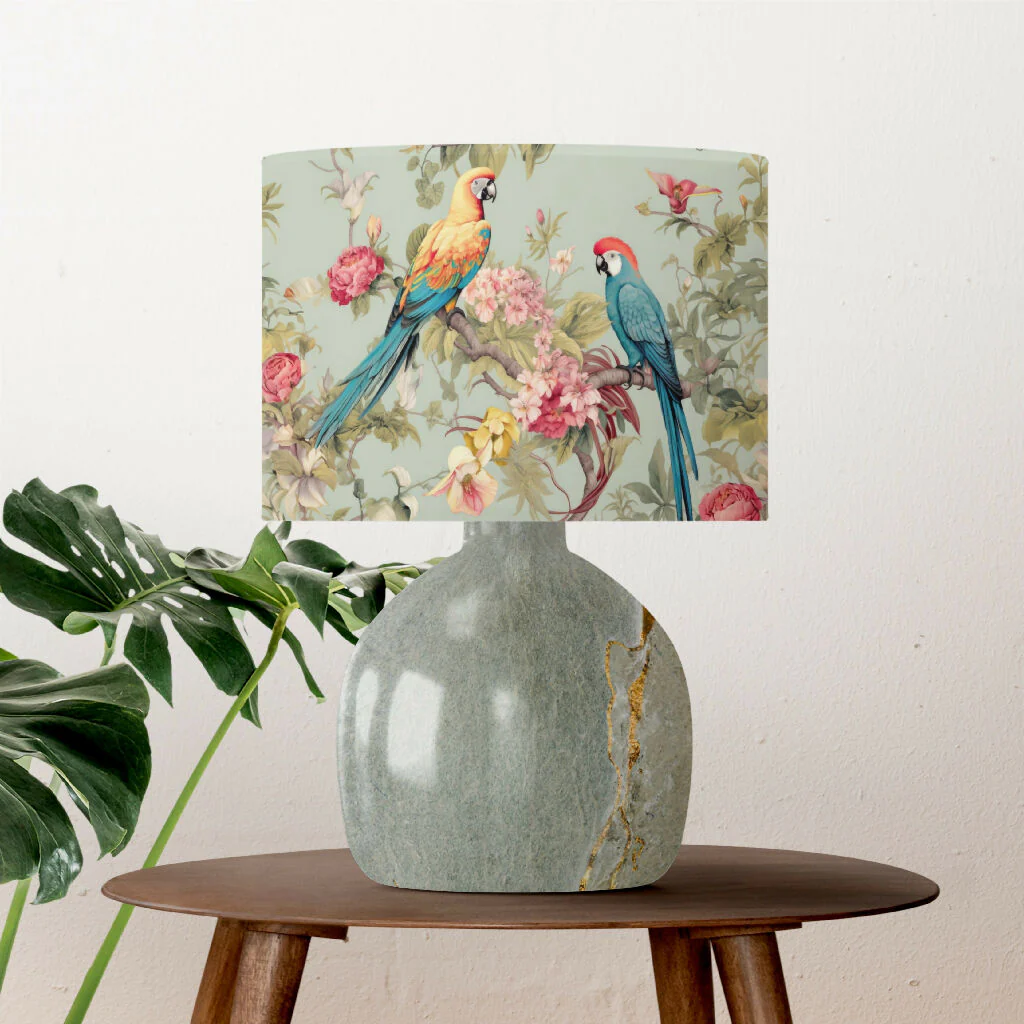 Floral Print with Parrots Pastel Coloured Lampshade - Image 2