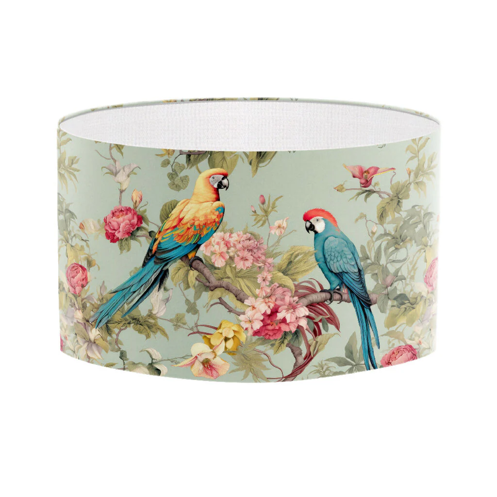 Floral Print with Parrots Pastel Coloured Lampshade - Image 3