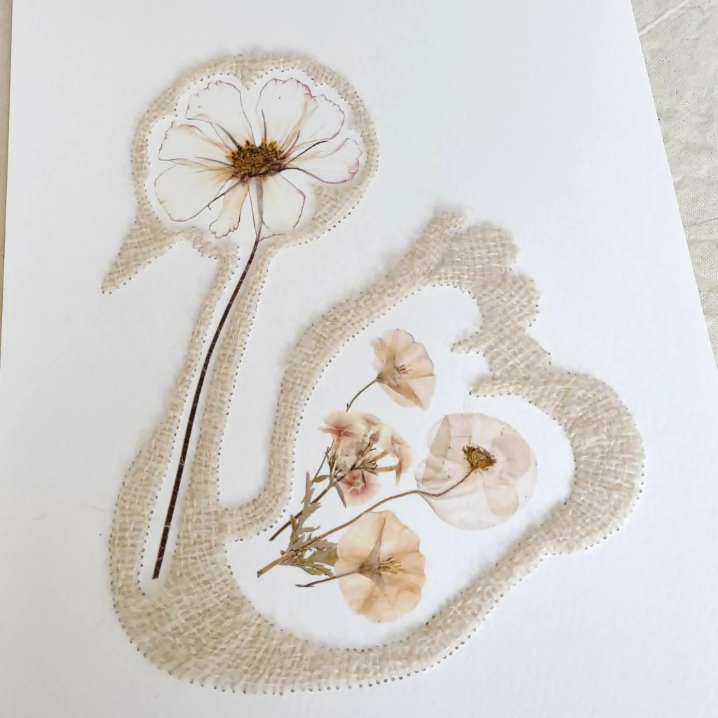 Floral Swan Embroidered Art - Image 2