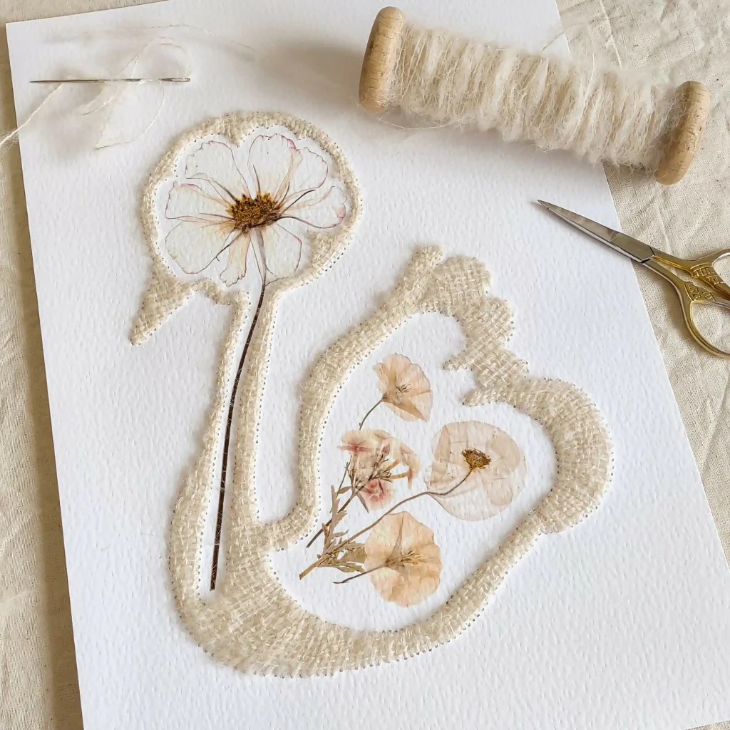Floral Swan Embroidered Art - Image 3
