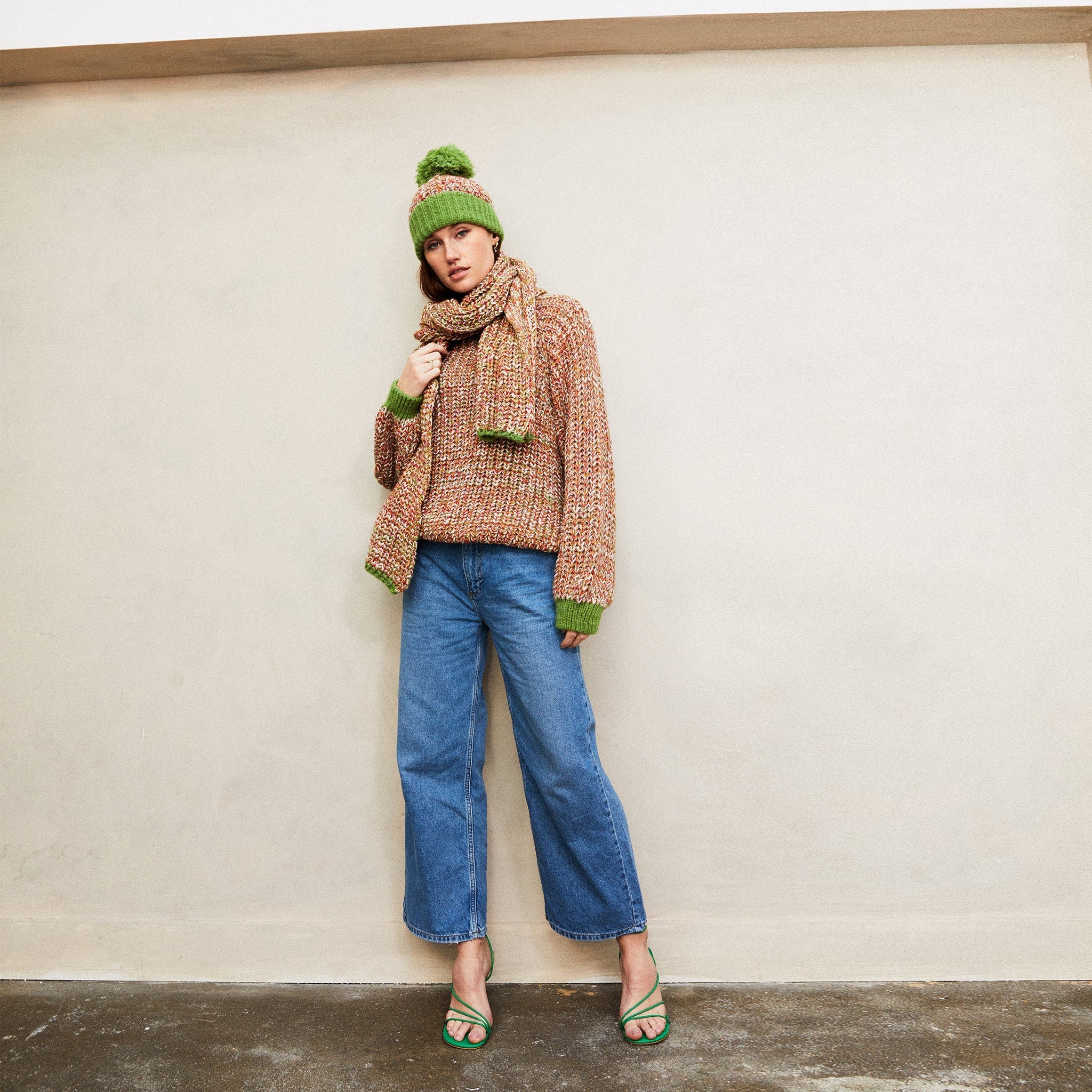 Florence Twist Oversized Chunky Knitted Scarf - Olive Green - Image 7