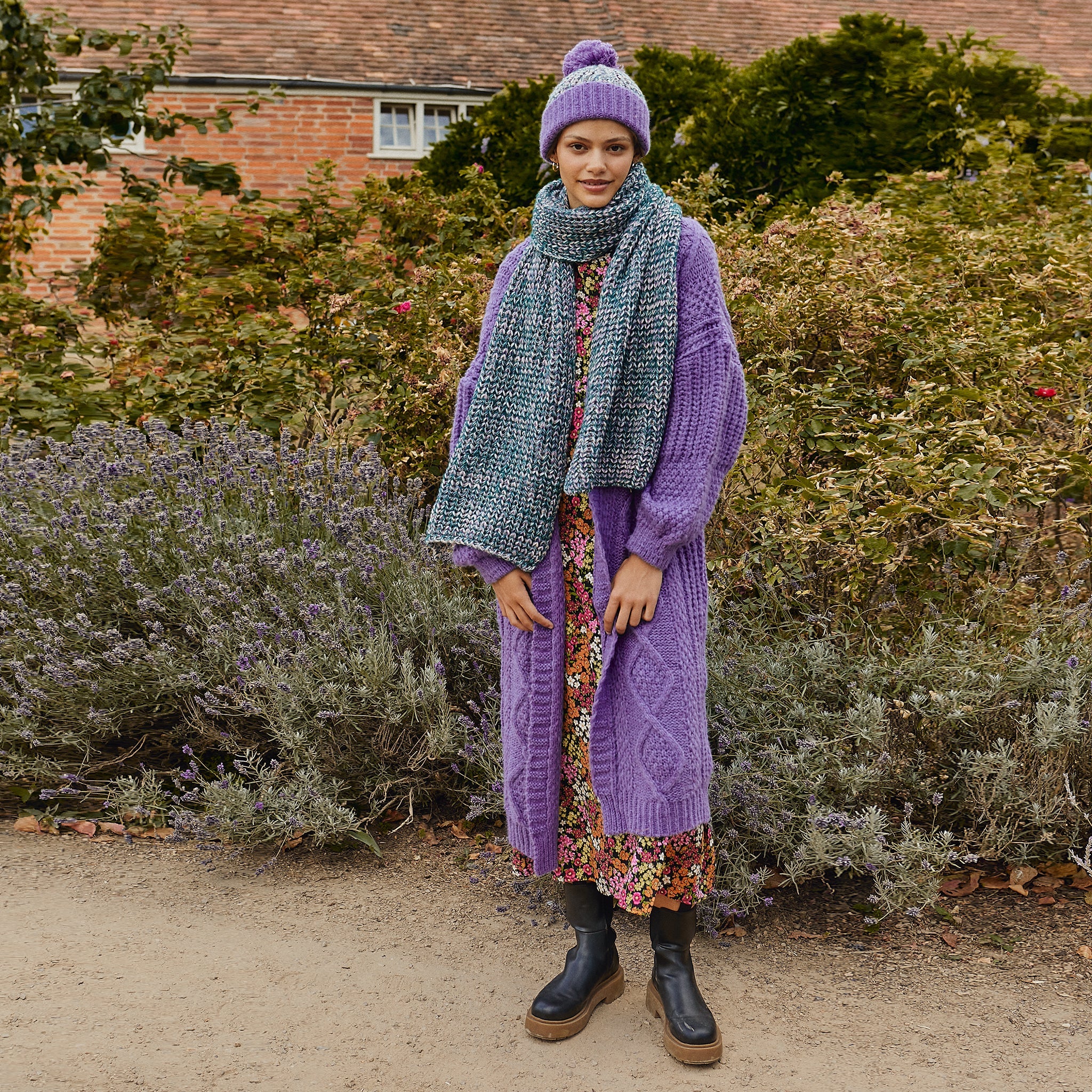 Florence Twist Oversized Chunky Knit Scarf - Purple - Image 3