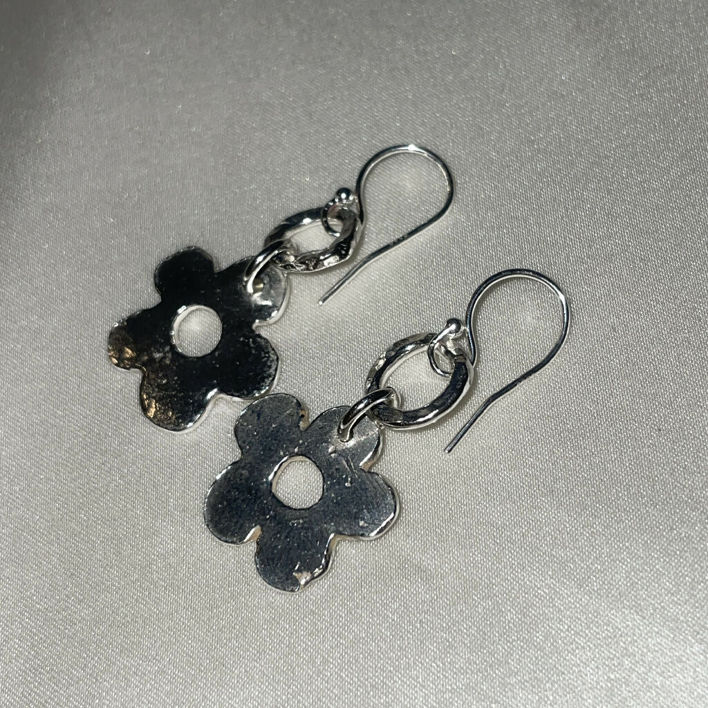 Flower Fine Silver Hoop Earrings - Image 3