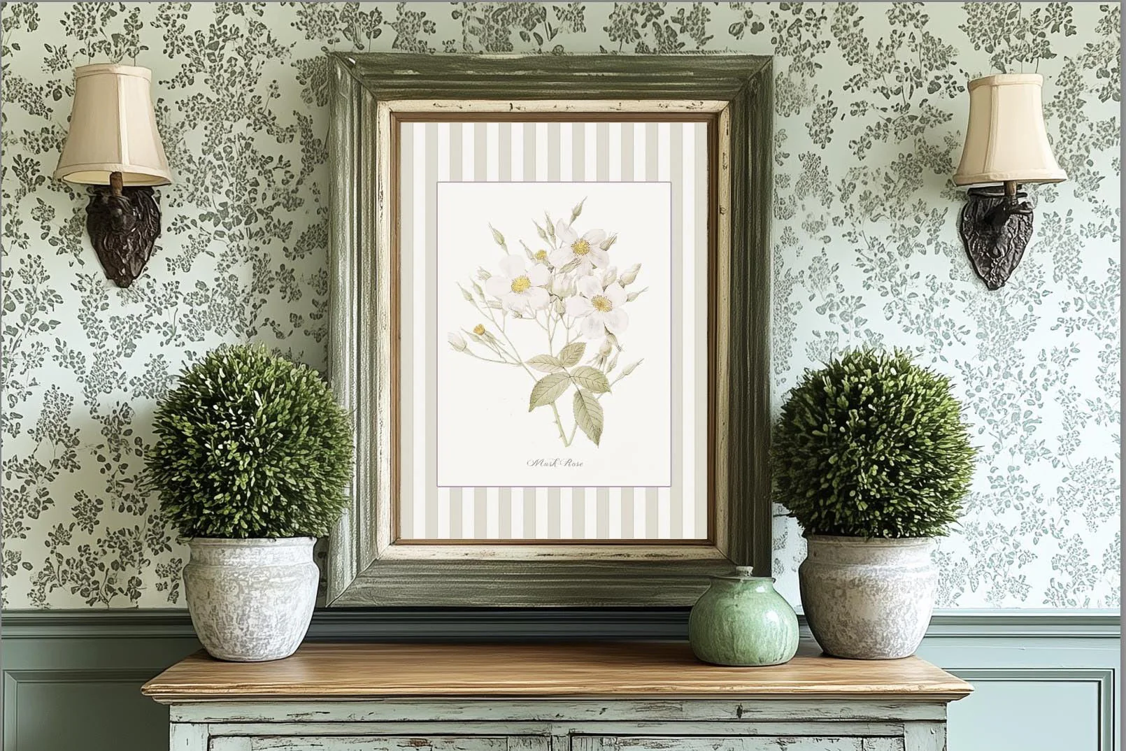 Flower Wall Art Botanical Illustration Musk Rose Vintage Garden Wildflower Wall Art - Image 4