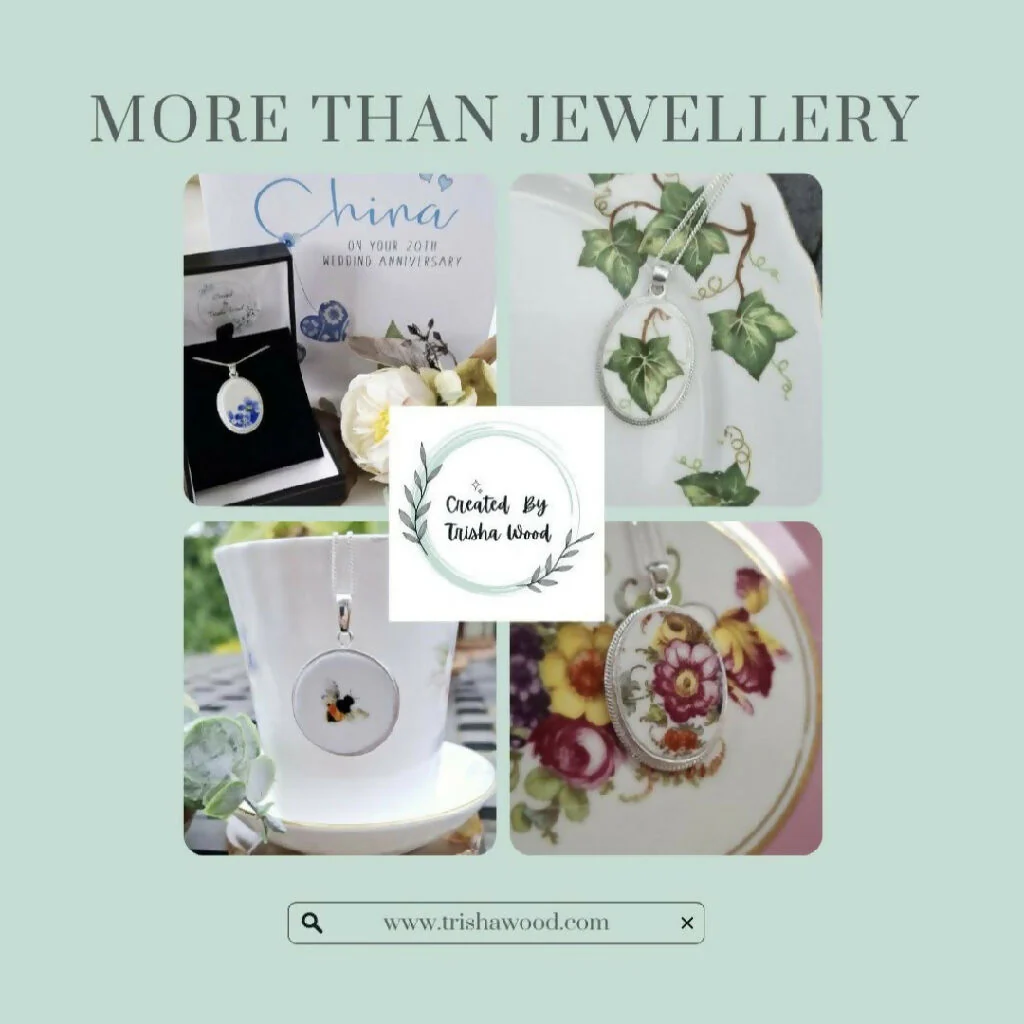 Forget me not broken china with crest silver pendant - Image 7