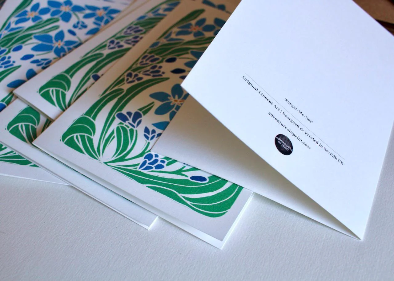 Forget-me-not Linocut Art Notecards | Set of 8 Notecards & Envelopes - Image 5