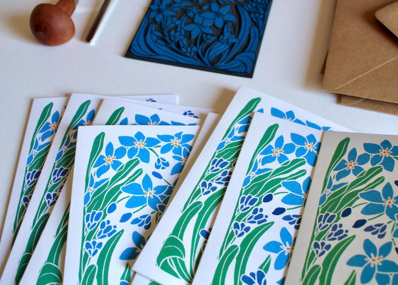 Forget-me-not Linocut Art Notecards | Set of 8 Notecards & Envelopes - Image 6
