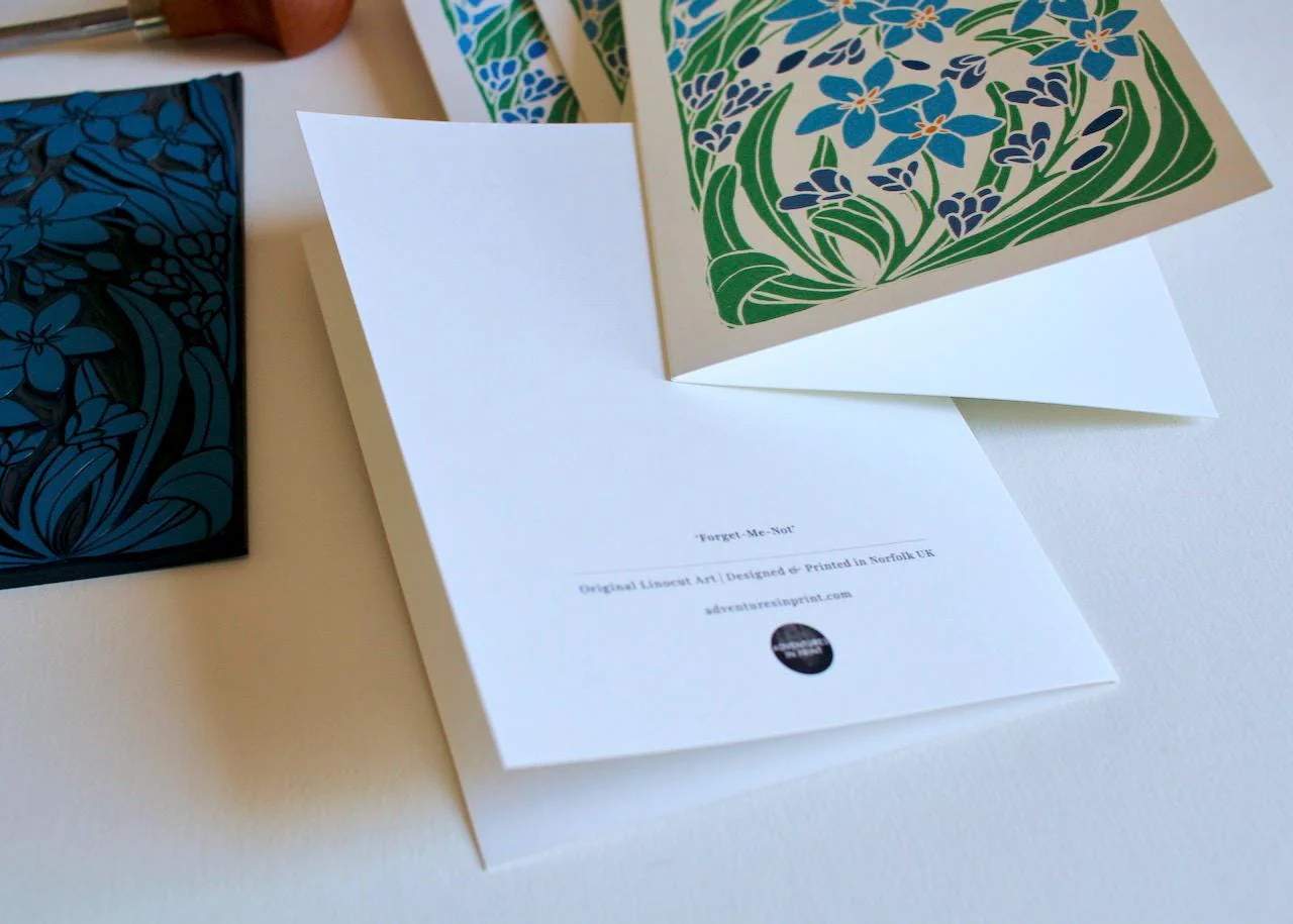 Forget-me-not Linocut Art Notecards | Set of 8 Notecards & Envelopes - Image 7