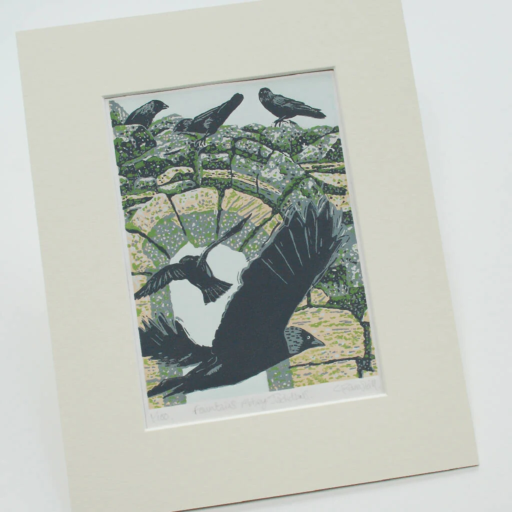 Fountains Abbey Jackdaws - Limited Edition - Original Linocut Print - Image 2