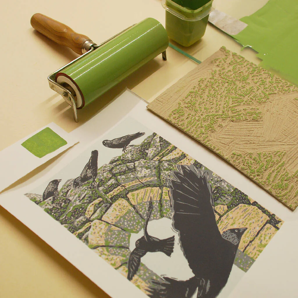 Fountains Abbey Jackdaws - Limited Edition - Original Linocut Print - Image 5