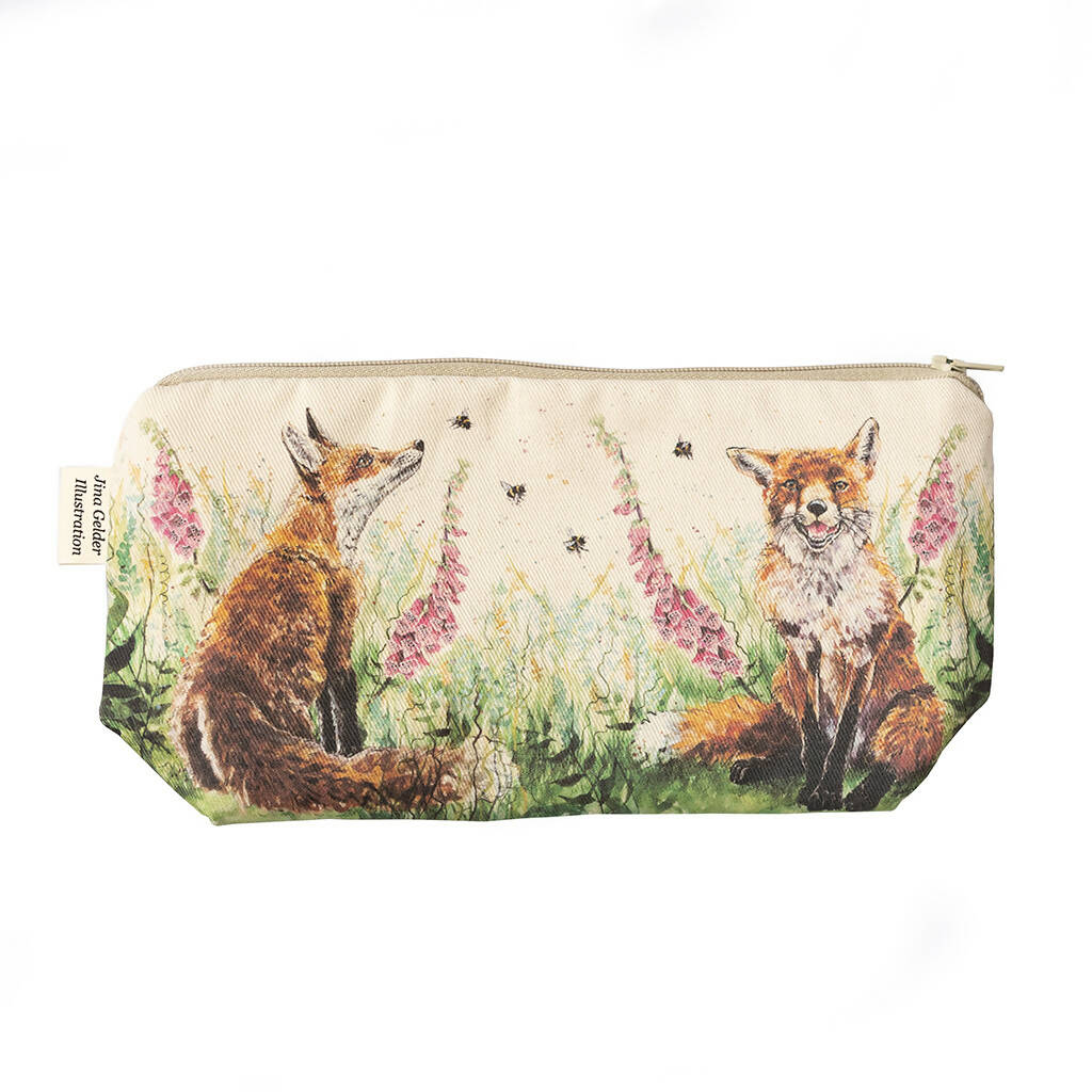 Foxes in Foxgloves Make-up Bag in Cream - Image 4