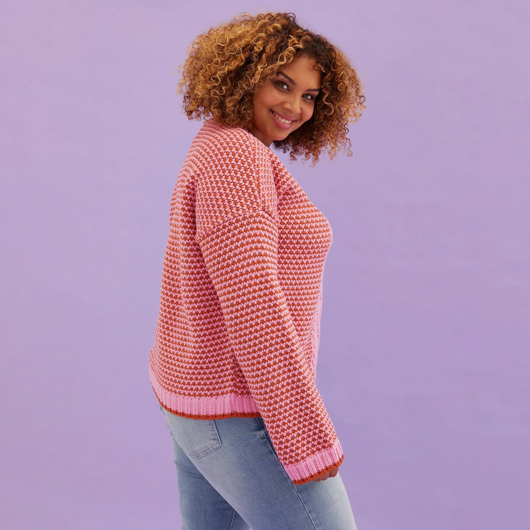 Frankie Cable Knit Crew Neck Jumper - Pink - Image 6