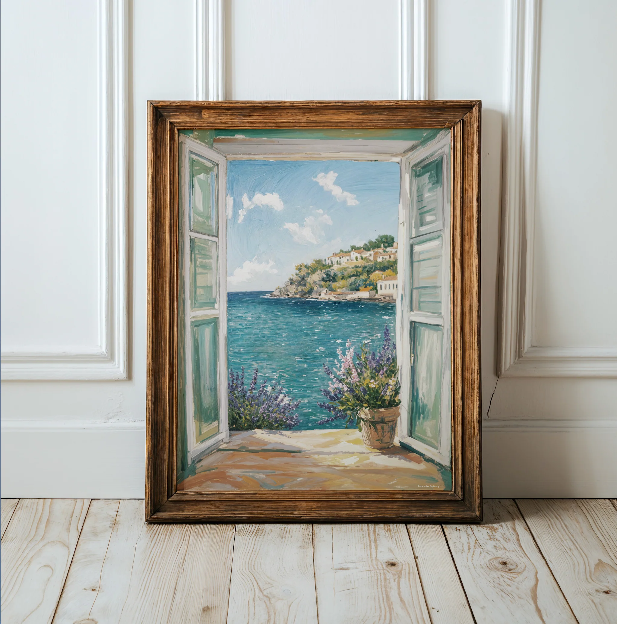 French Riviera Wall Art Coastal Print Côte d’Azur Ocean View, Cottage Window Sea View with Lavender, French Coast Print