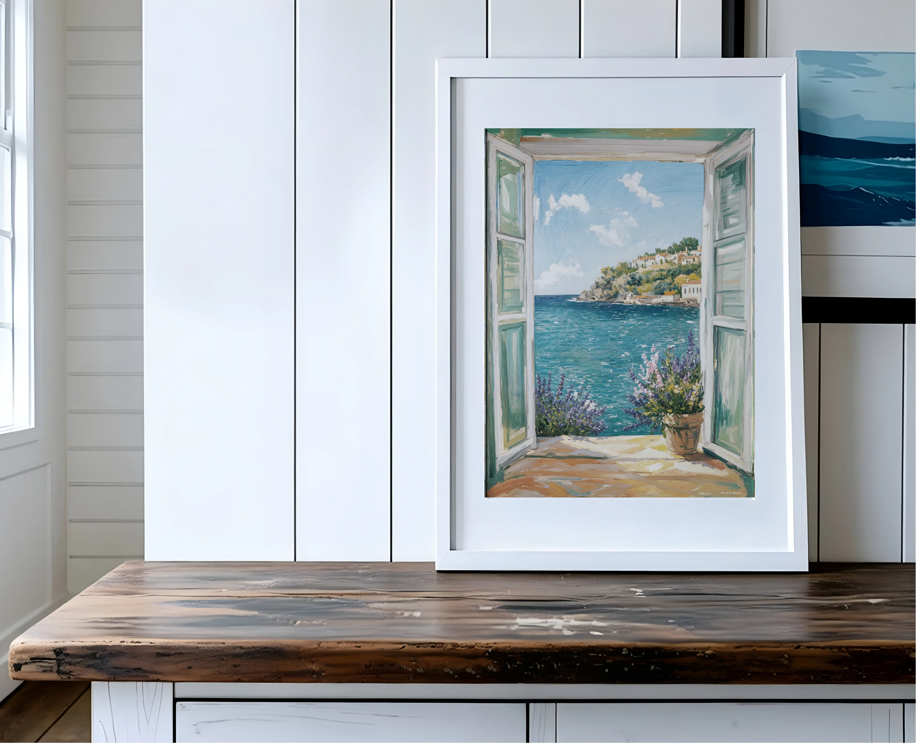 French Riviera Wall Art Coastal Print Côte d’Azur Ocean View, Cottage Window Sea View with Lavender, French Coast Print - Image 3