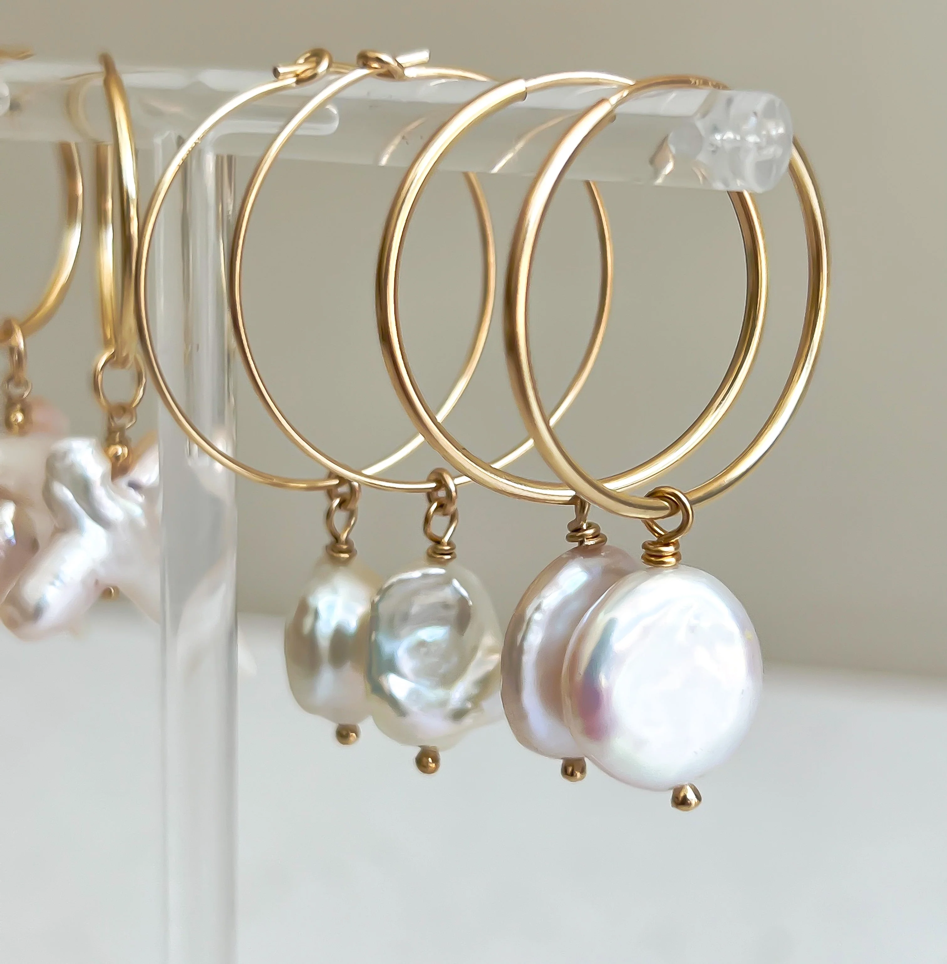 Freshwater Coin Pearl Hoop Earrings “Lydia”