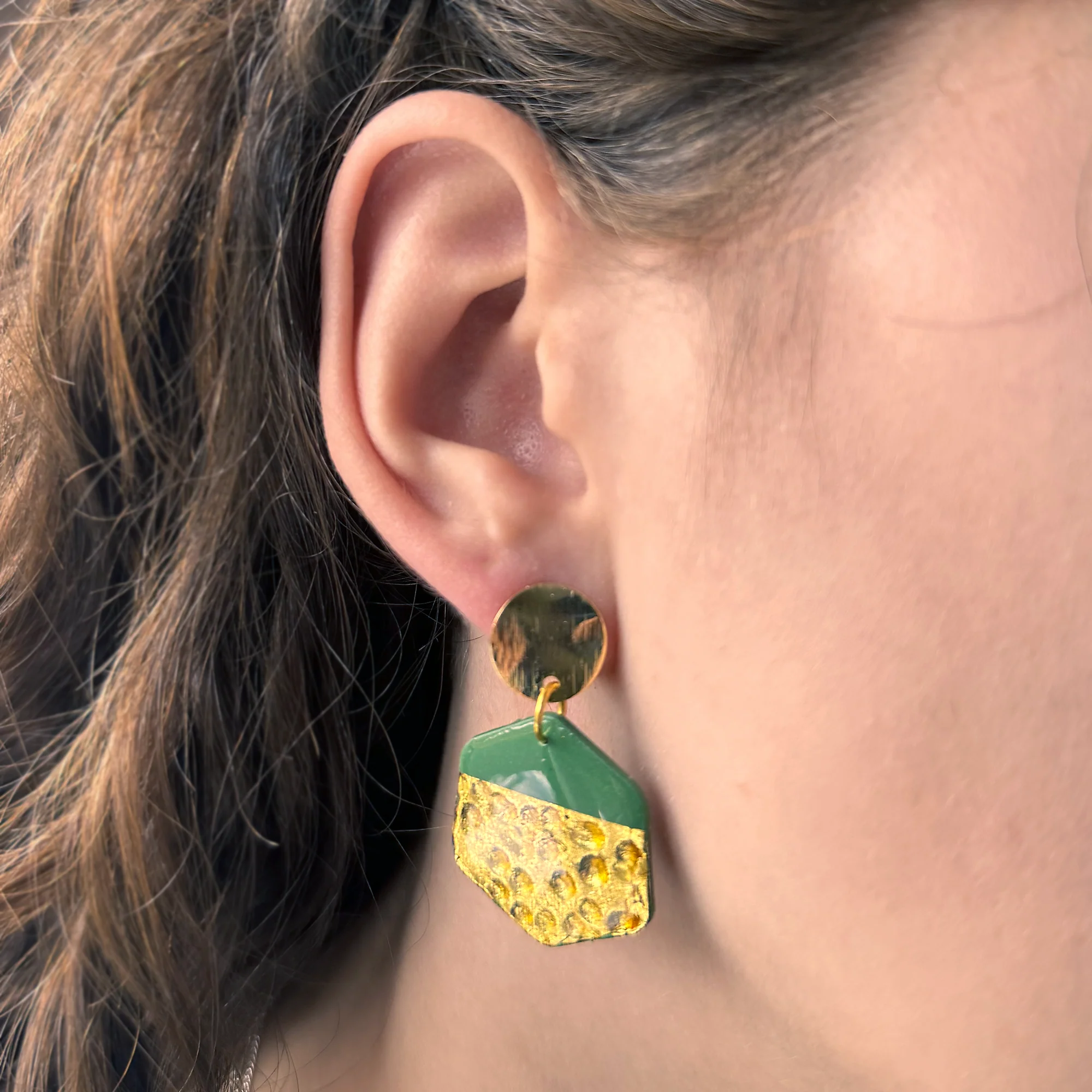 Freya Hex | Olive | Drop Earrings