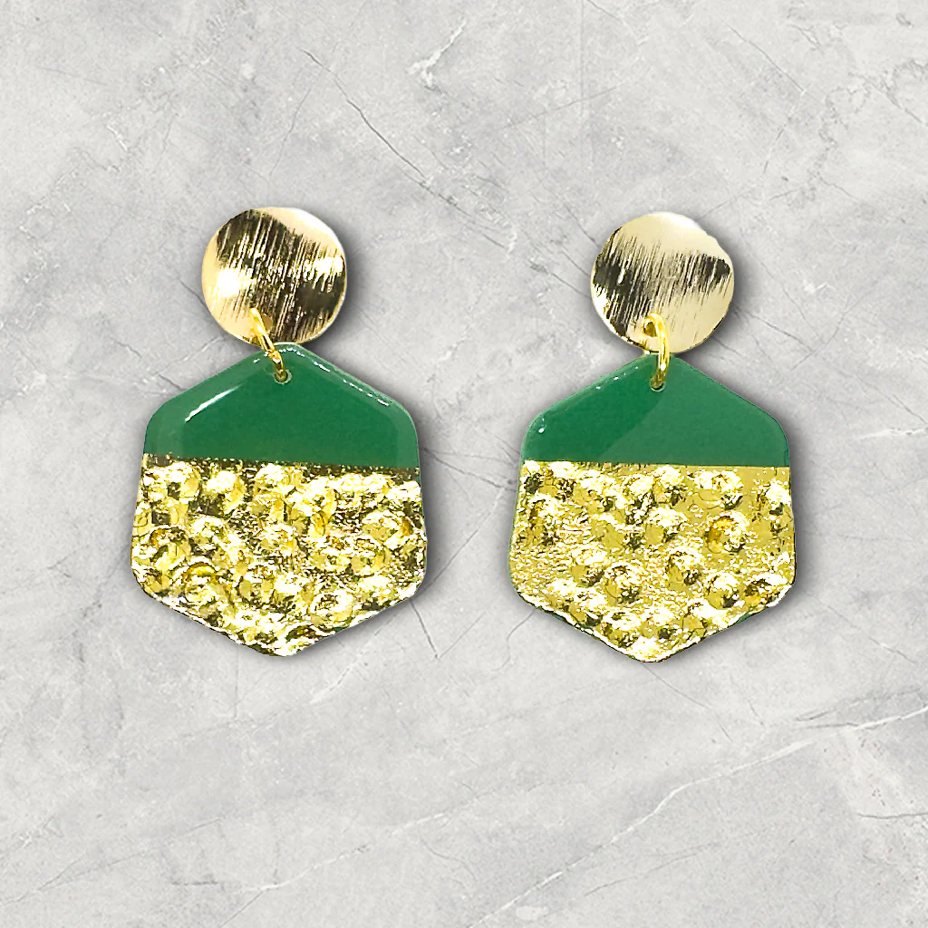 Freya Hex | Olive | Drop Earrings - Image 2