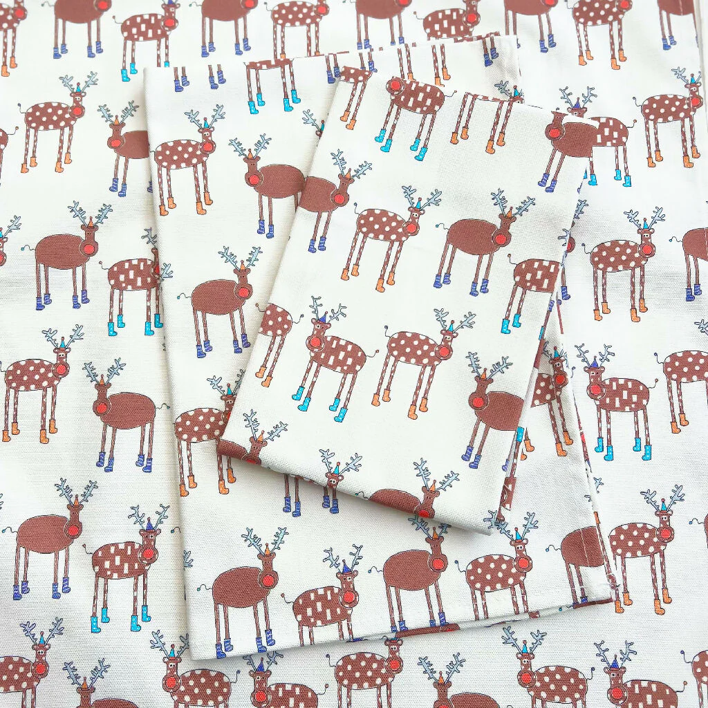 'Friendly Reindeers' Christmas Organic Cotton Tea Towel - Image 2